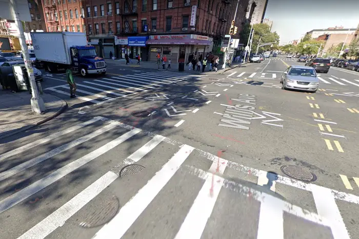 The intersection of Willis Avenue and East 138th Street in Mott Haven, where a cyclist was killed.